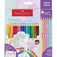 Spalvoti pieštukai Faber-Castell Color Grip Unicorn 18 +6 pastelinės spalvų